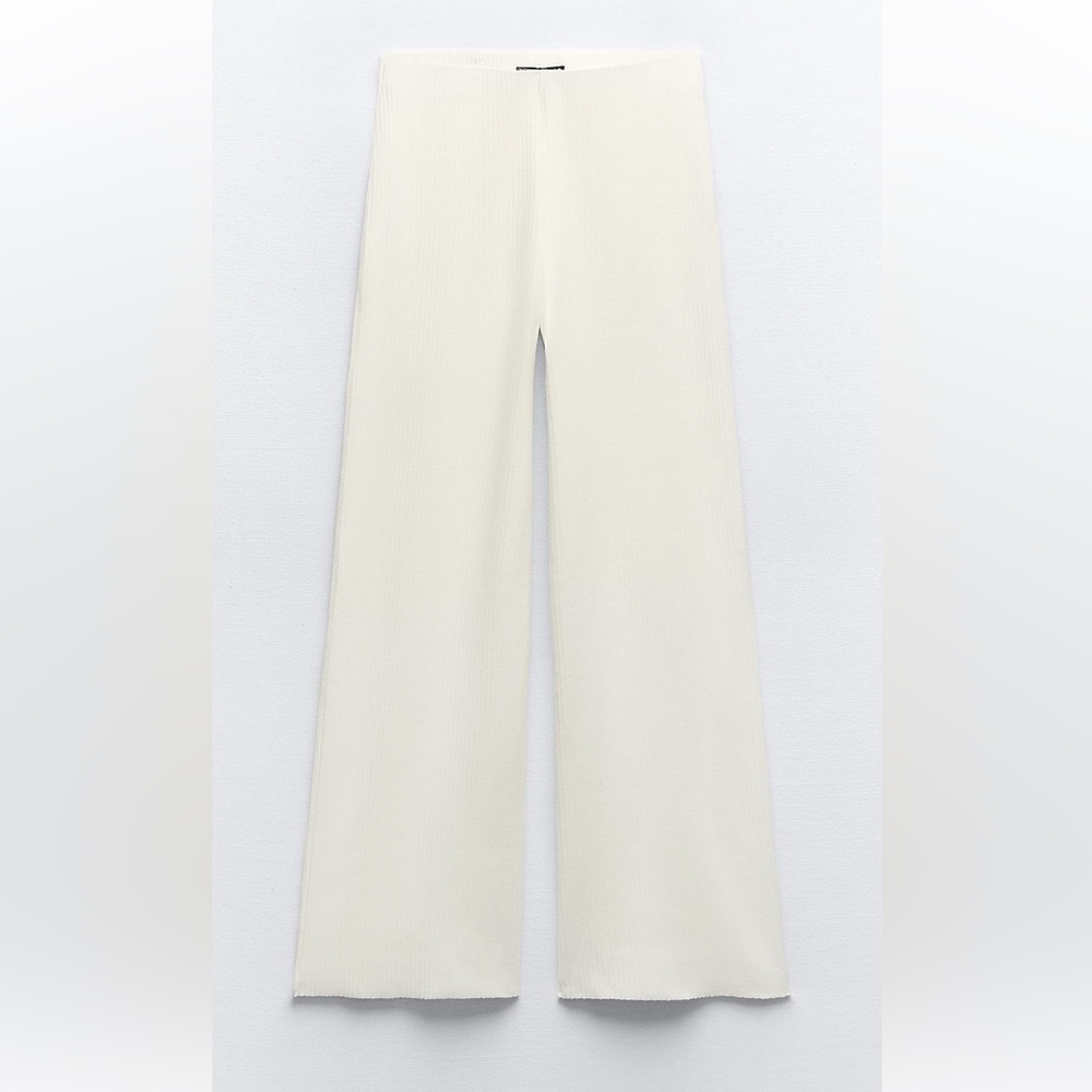 Zara Brushed Ribbed wide leg pants oyster white size large